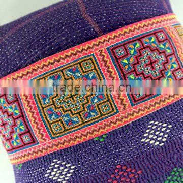 Pair of Purple Kantha Quilt Cushion Covers With Hmong Detail, Kantha Cushions, Kantha Pillow Case, Ooak photo-6