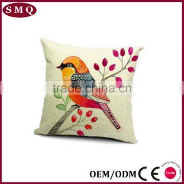Lover Bird Colorful Fancy Painting Natural Mixed Linen Pillow Cover photo-2