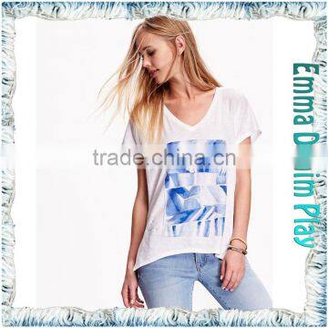 2016 Top Custom Designs Ditigal Printing Girls Open Hem Deep V Neck T-Shirt photo-2