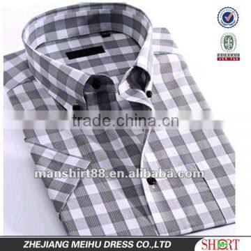 Latest Attractive style plaids 100%Organic Cotton Yarn dyed Men casual short sleeve shirt with Button-down collar