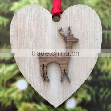 Handmade Christmas Decorations Heart Deer Layer Wood Crafts