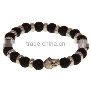 Fashion silver Buddha head black molten rock yoga DIY Bracelet