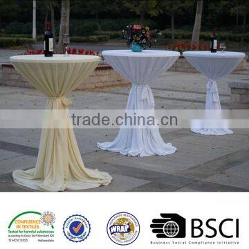 knitted 100% polyester tablecloth, Stehtischhusse weiss mit extra Schleifenband