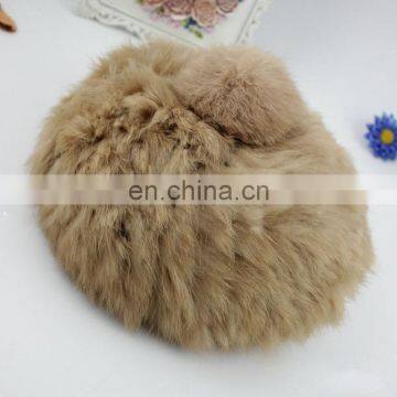 Cute genuine rabbit fur weaven beret hats for ladies winter