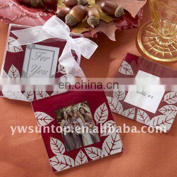 red glass coaster with inserted photo frame for wedding gifts favors