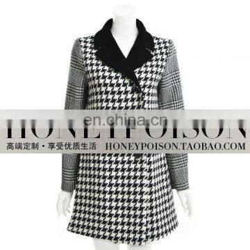 2014 best selling houndstooth velour woollen coat