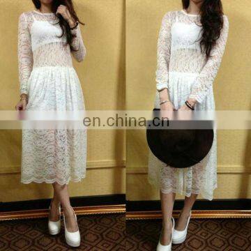 Powersweet 2014 Latest Design Pure White Aate Sexy Lace Dress