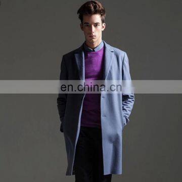 Latest Design Full Length Three Buttons Navy Wool Blend Three Quarter Coat
