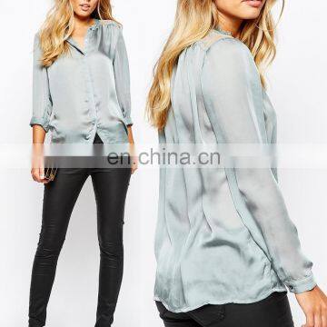 Latest Fashion Blouse Design Fashion Cutting Women Casual Long Sleeve Silk Blouse