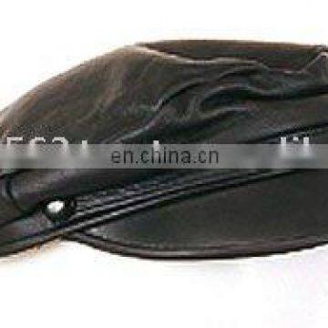 HMB-908A LEATHER CAP BLACK ADJUSTABLE STRAP BIKER HATS