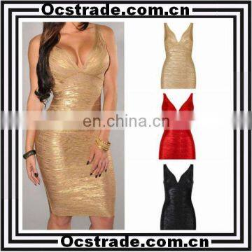 2016 new designer strap gold bandage dresses V neck