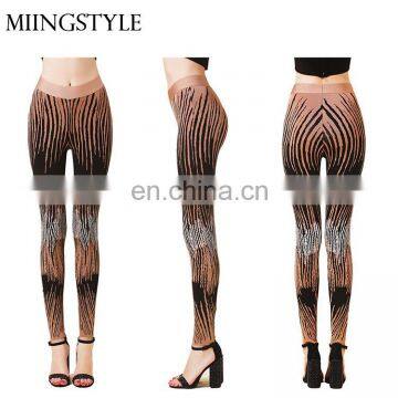 New fashion women bodycon stretch printed lady low waist stripe elastic bandage pants for women