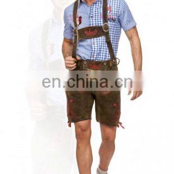 German-Bavarian-Oktoberfest-Trachten-Short-Length-Lederhosen-Men's Leather Shorts Brown fire