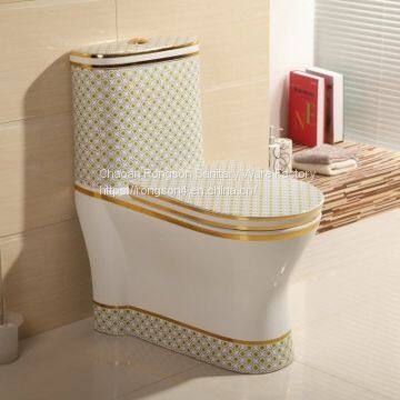 Hotel ceramic luxury golden one piece toilet bowl