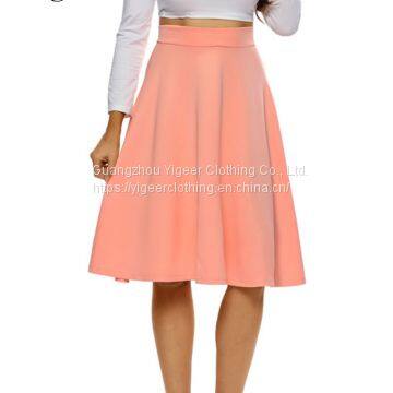 Medium long Skater Pure Color Skirt With Invisible Zipper