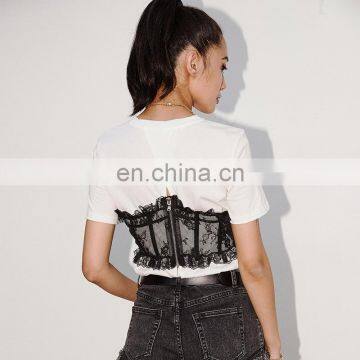 TWOTWINSTYLE Shirt Female o Neck Large Size Loose Casual Tank Patchwork Lace Fashion New photo-6