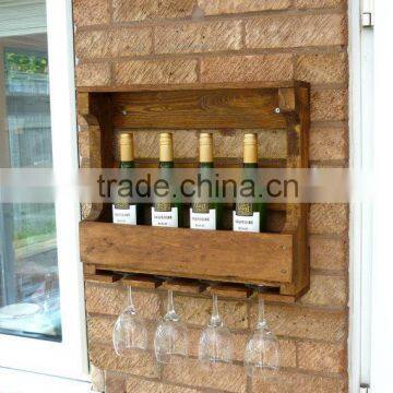 Custom made logo and painted solid wooden wine rack with glasses