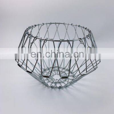 Nordic Kitchen Storage Decorative Folding Foldable Wicker Fruit Basket Stand Hanging Metal Wire Fruit Basket photo-3