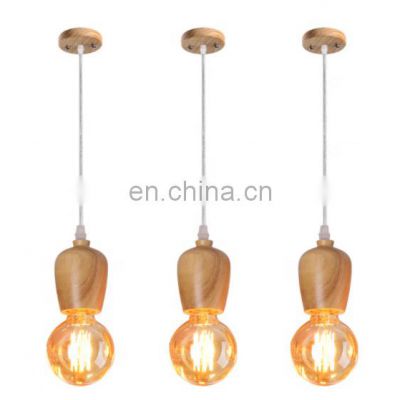 Simple Pendant Lamp Wood Art Dining Room Lighting Cup E27 Solid Wood Decorative Pendant Lights