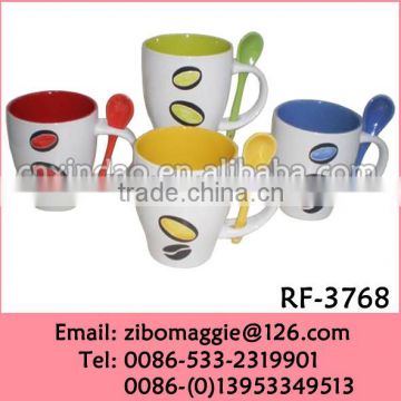 Professional Custom Print Zibo Made Ceramic Wholesale Cup with Spoon for Tea Cup Set