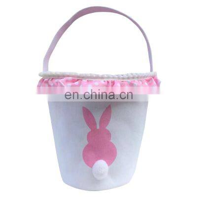 Customized Cotton Linen Easter Bunny Bucket Rabbit Easter Gift Toy Baskets Egg Handle Basket Kids Cute Bunny Bag