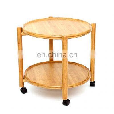 Bamboo Small Tea Table Coffee Table with Wheels for Living Room