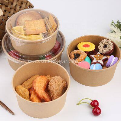 Manufacturer Custom Printing Brown kraft salad paper bowls with lids in bulk