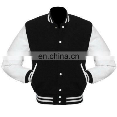 Baseball lettermen varsity jacket for men with leather sleeve custom embroidery patched logo