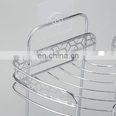Hot Sales Adhesive Corner Shower Caddy Two Tier Iron Wire Rack in Bathroom photo-5