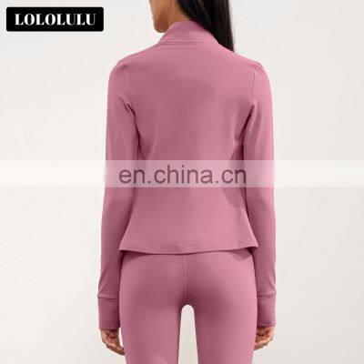 Winter Fleece Causal Zip Up Sleeve Sports Jackets Custom Women Yoga Tops With Thumb Hole 80nylon 20spandex photo-2