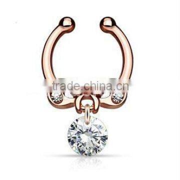 Bowknot Dangling Crystal 316L Surgical Steel Fake Septum Clicker Nose Piercing Body Jewelry