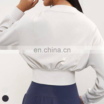 Wholesale Casual Sportswear Custom Long Sleeve Sports Jackets Running Wear Gym Fitness Tops Zipper Short Yoga Jacket For Women photo-4