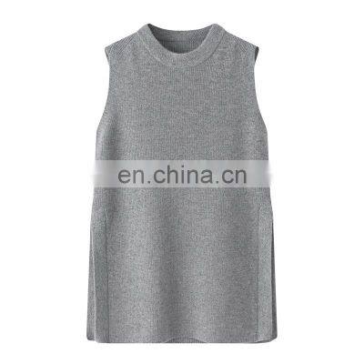 Sleeveless Luxury Knitted Cashmere Woolen Vest for Women Custom Outer Wear with Embroidered Logo Solid Style Casual Long Design