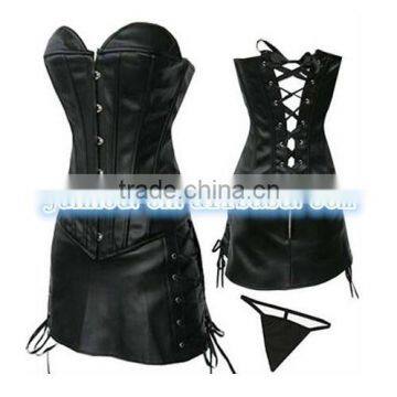 Plus Size Lingerie 5XL Bustier Fetish Faux Leather Corset & Mini Skirt +G string