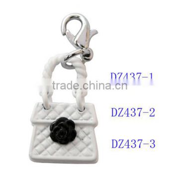 New Fashion Enamel White Shopping Bag pendant 2014 fashion bag silver pendant Flower bag handbag pendant