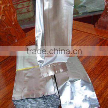 Top grade silver side gusset aluminum foil plastic bag for packaging green tea/ silver vacuum plastic bag for packing green tea