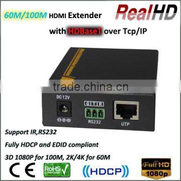 High quality 1080P 3D RJ45 HDMI Extender 100m 120m 60m HDBaseT Extender With RS232