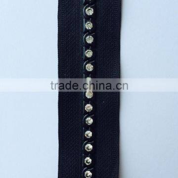 5# Luxury Shiny Bling Decorative Trims Diamond Black Rhinestone Zipper photo-2