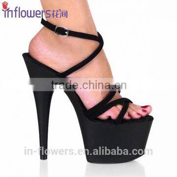 Wholesale black leather sexy design fashion heels sandals