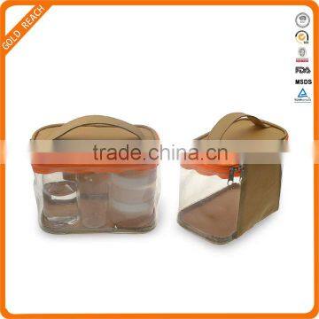 Light Brown PU Leather Toiletry Bag Waterproof Travel Kits Bag