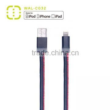 2015 New item Walnut MFI leather cable for iPhone with metal housing