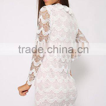 Fashion Long Sleeve Eyelash Lace Overlay New Model Women Dress Model