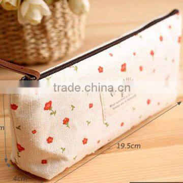 Fresh linen printing cheap branded zipper school pencil bag/pencil case for girl