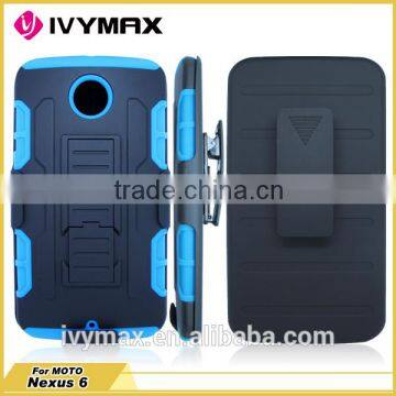 IVYMAX Low Price Shock Proof Holster protective case cover for Motorola Nexus 6 with Belt Clip and Kickstand