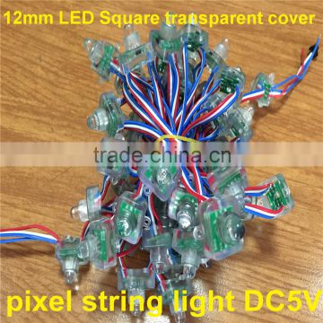 LED square shape transparent cover IC p9813 Square 12mm RGB Pixels LED Waterproof 50pixel/String(CE&RoHS Compliant)