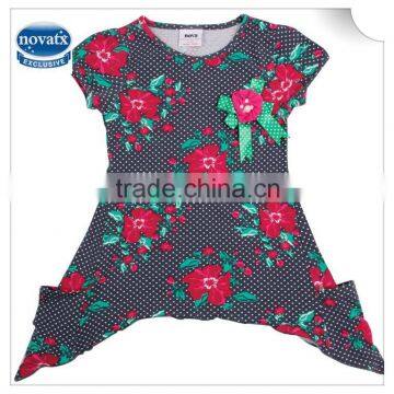 (k3771) 3-8y girl t-shirt wholesale NOVA kid wear kids polka dot clothing printed top long sleeve t-shirt for girls flower tops