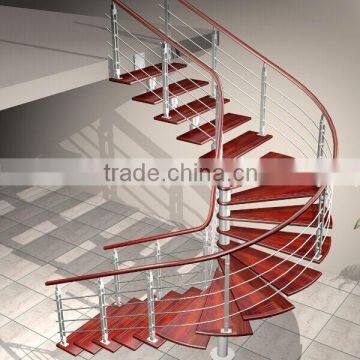 Modern indoor used metal wooden curved stairs design