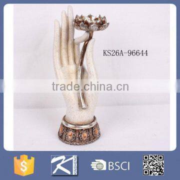 Bronze religious statue of Guanyin hand with flower for home decor