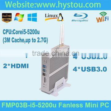 Fanless PC Intel core i5 5200U 2.2G 12V HD5500 GPU i5 good computers Linux Server WiFi HDMI support HD 4K resolution