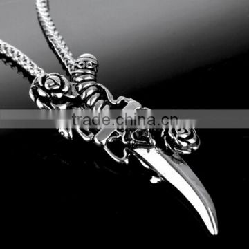 Fashion unisex's black silver tone stainless steel rose knife pendant